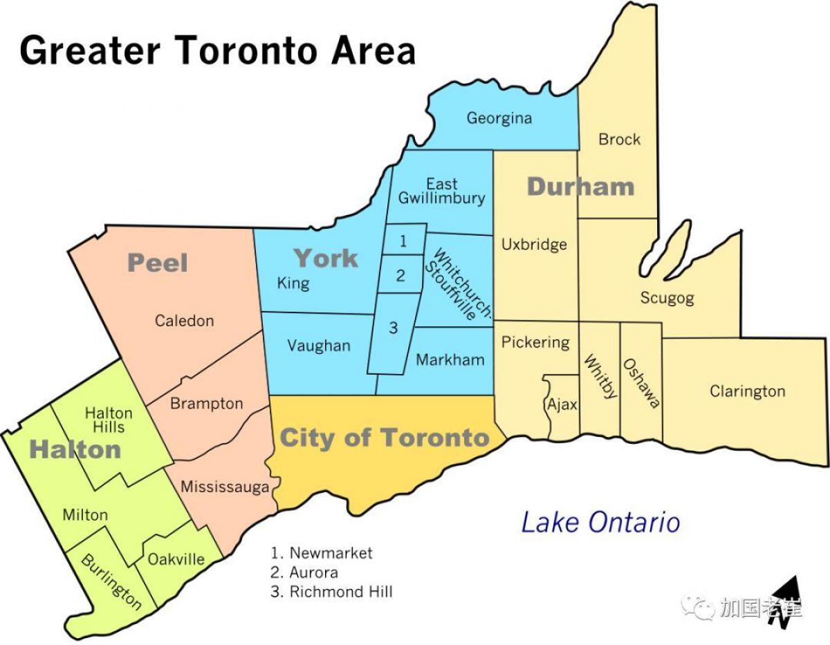 Mapa Toronto area Toronto area mapa (Kanada)